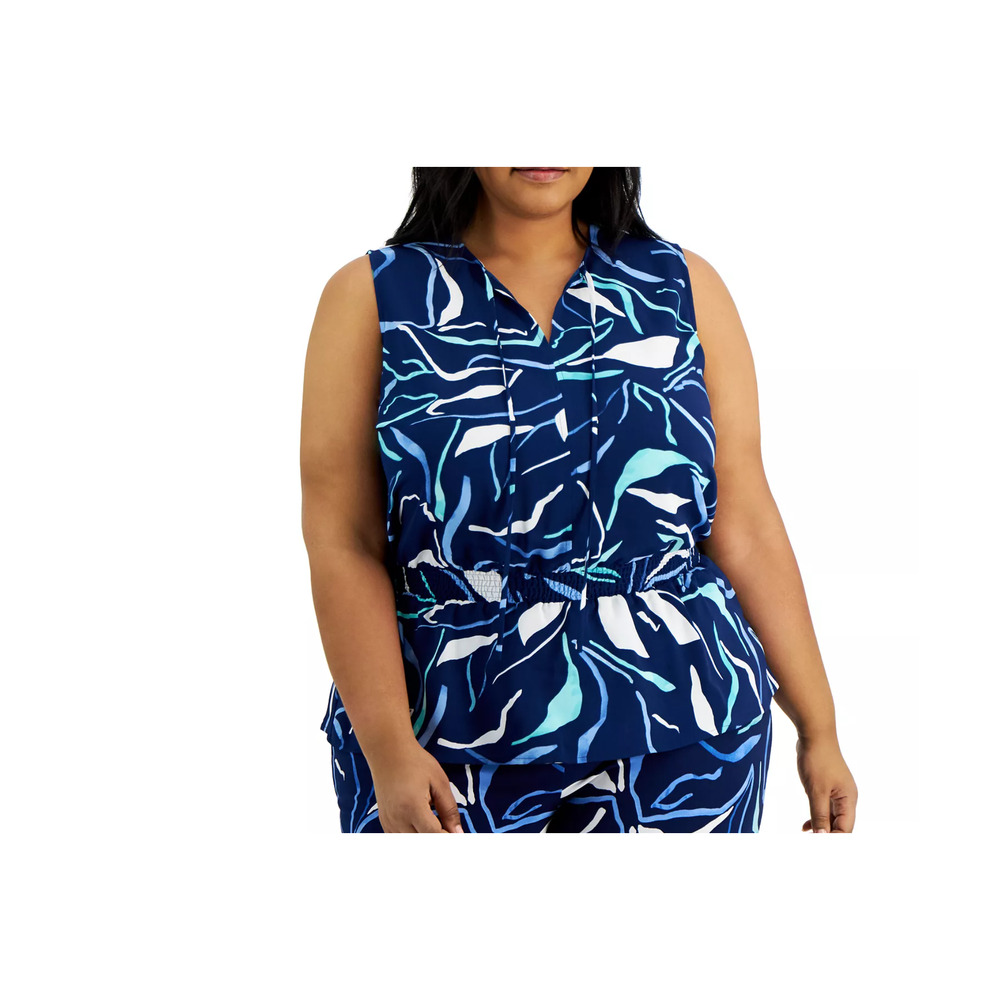Alfani Plus Size Printed Smocked Peplum Tank 2X NWT